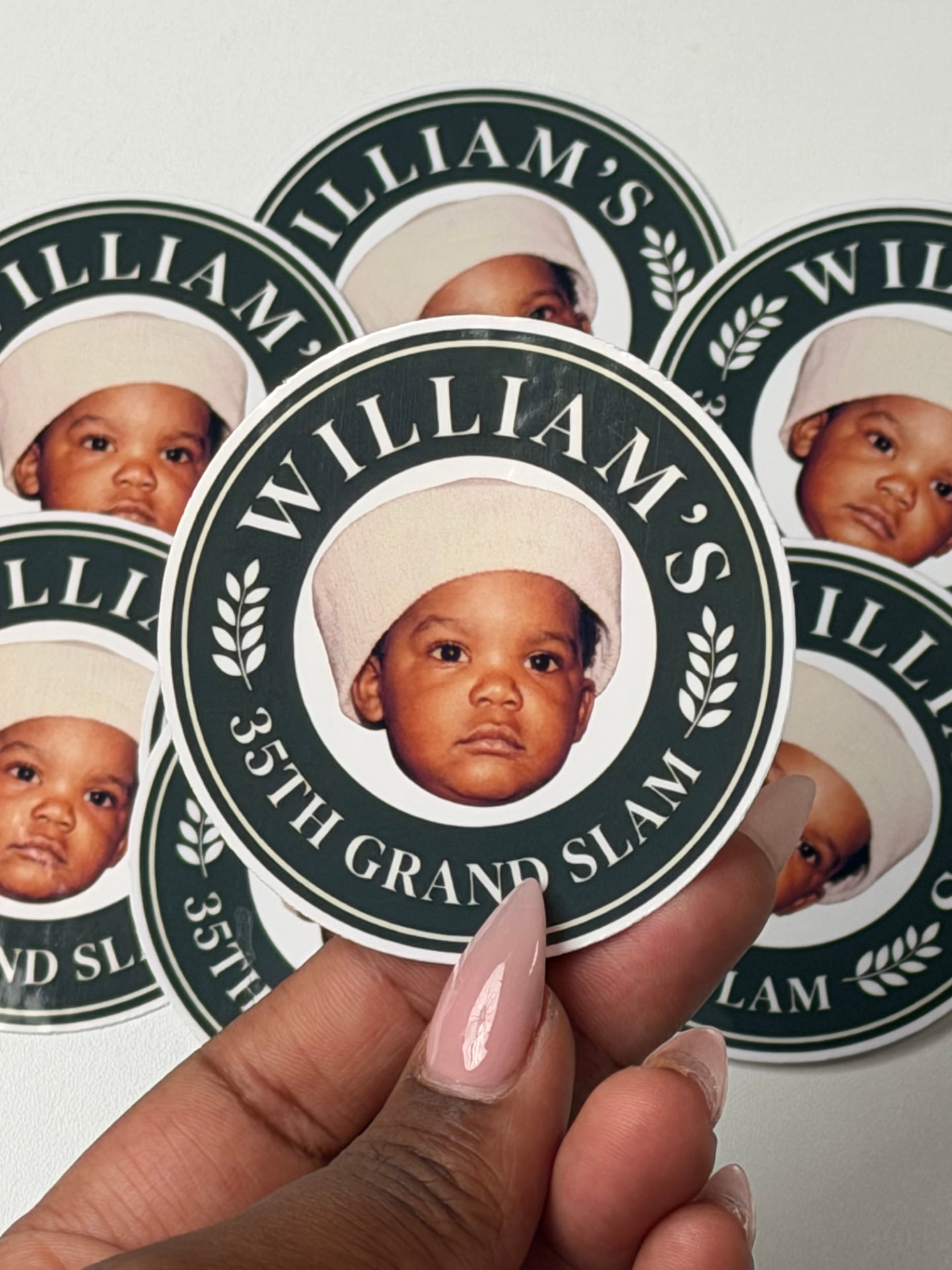 Sheet of William's 35th Grand Slam round stickers