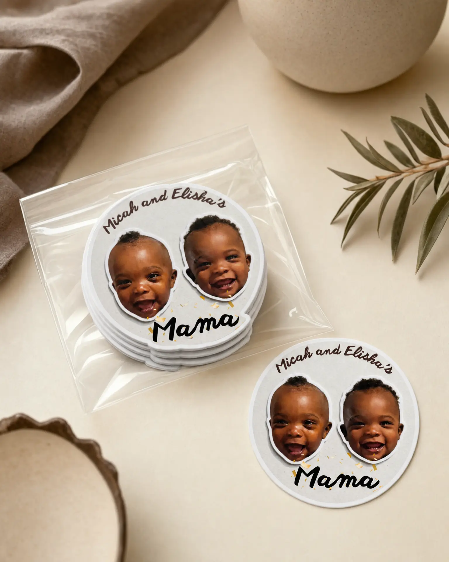 Mama photo stickers in a clear pack